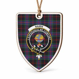 Nairn Tartan Crest Shield Wood Ornament , Scottish Heritage Family Keepsake Gift