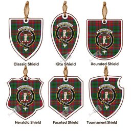 MacCulloch (McCulloch) Tartan Crest Shield Wood Ornament , Scottish Heritage Family Keepsake Gift