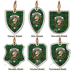 Kirkaldy Tartan Crest Shield Wood Ornament , Scottish Heritage Family Keepsake Gift