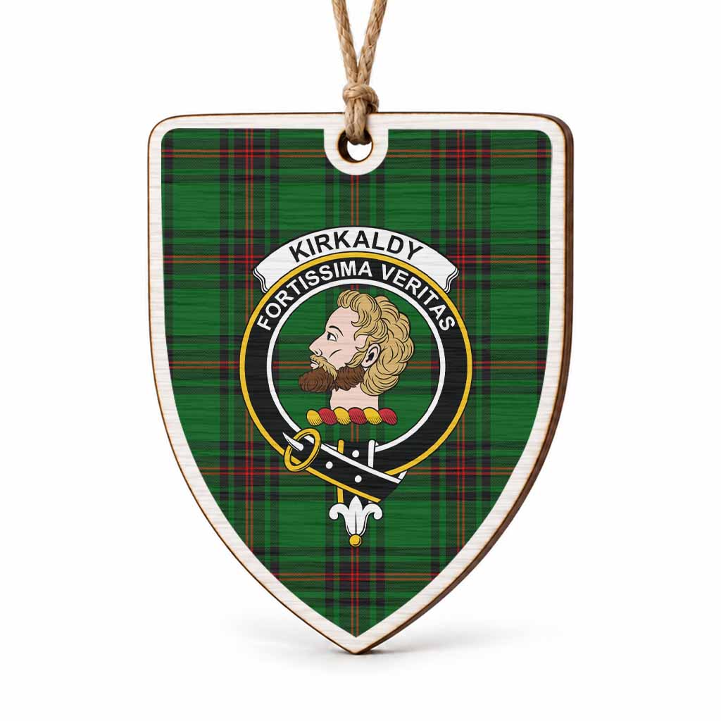 Kirkaldy Tartan Crest Shield Wood Ornament , Scottish Heritage Family Keepsake Gift