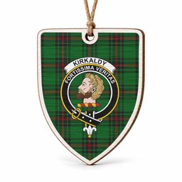 Kirkaldy Tartan Crest Shield Wood Ornament , Scottish Heritage Family Keepsake Gift