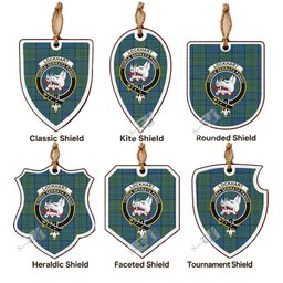 Lockhart Tartan Crest Shield Wood Ornament , Scottish Heritage Family Keepsake Gift