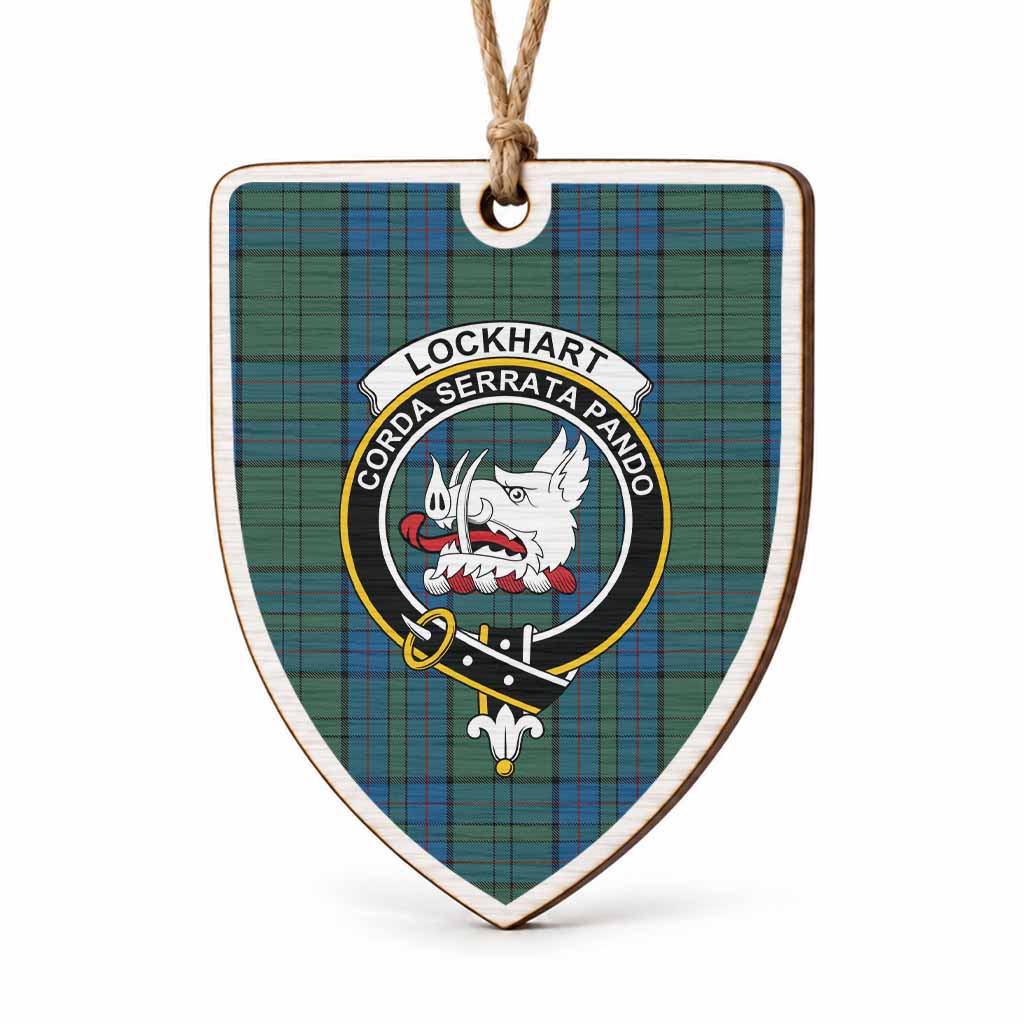 Lockhart Tartan Crest Shield Wood Ornament , Scottish Heritage Family Keepsake Gift