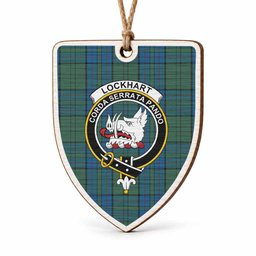 Lockhart Tartan Crest Shield Wood Ornament , Scottish Heritage Family Keepsake Gift