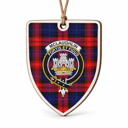 McLaughlin Tartan Crest Shield Wood Ornament , Scottish Heritage Family Keepsake Gift