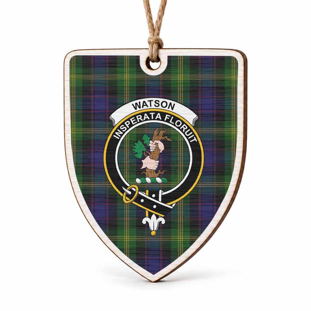 Watson Tartan Crest Shield Wood Ornament , Scottish Heritage Family Keepsake Gift