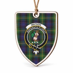 Watson Tartan Crest Shield Wood Ornament , Scottish Heritage Family Keepsake Gift