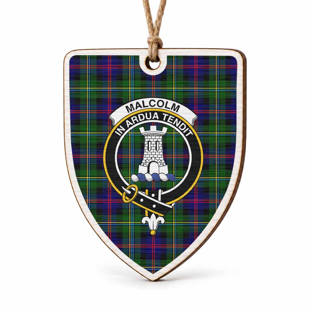 Malcolm Tartan Crest Shield Wood Ornament , Scottish Heritage Family Keepsake Gift