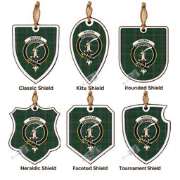 MacRae (McRae) Tartan Crest Shield Wood Ornament , Scottish Heritage Family Keepsake Gift
