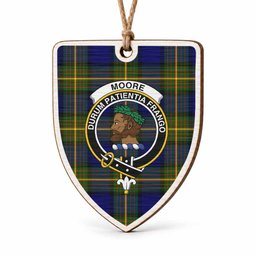 Moore Tartan Crest Shield Wood Ornament , Scottish Heritage Family Keepsake Gift