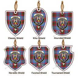 Preston Tartan Crest Shield Wood Ornament , Scottish Heritage Family Keepsake Gift