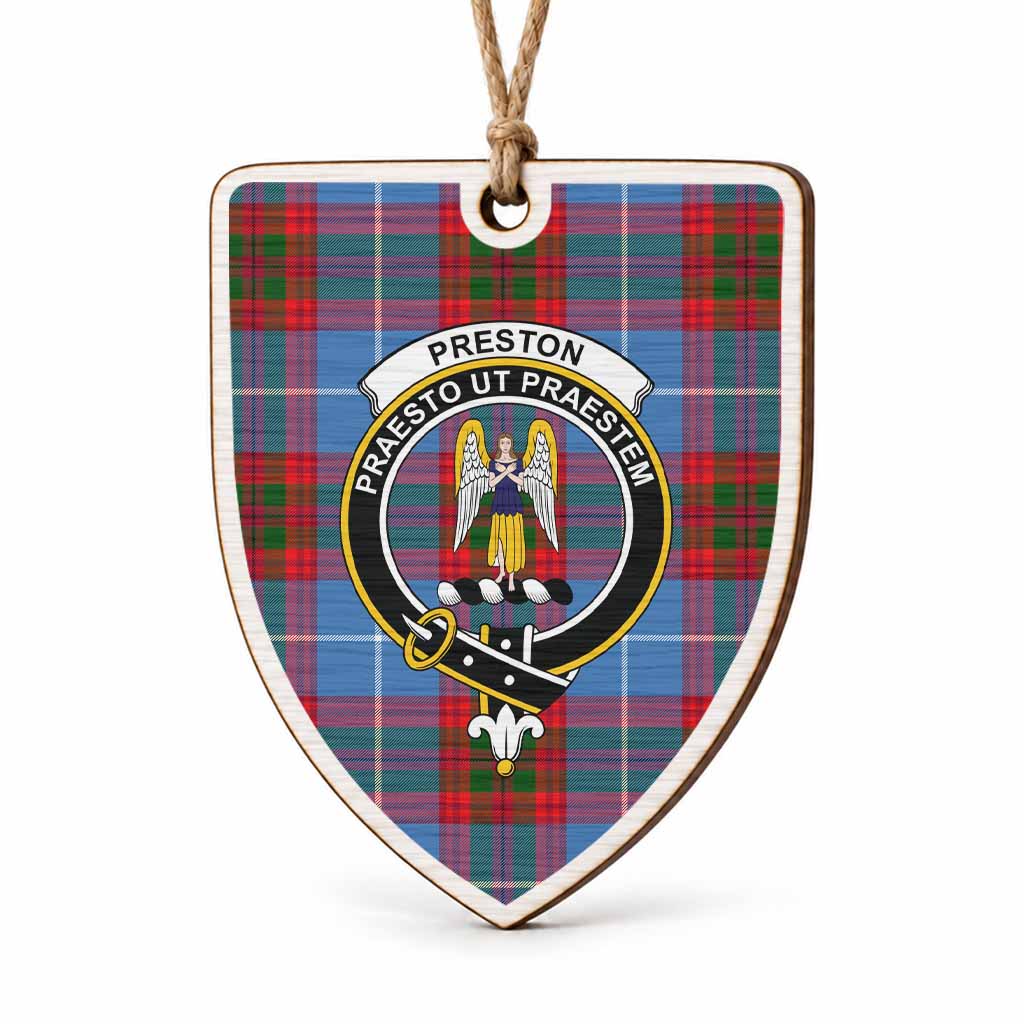 Preston Tartan Crest Shield Wood Ornament , Scottish Heritage Family Keepsake Gift