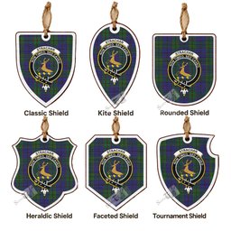Strachan Tartan Crest Shield Wood Ornament , Scottish Heritage Family Keepsake Gift
