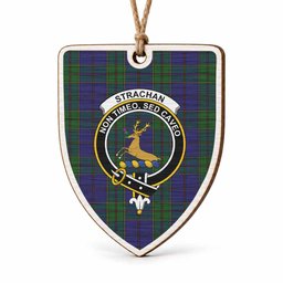 Strachan Tartan Crest Shield Wood Ornament , Scottish Heritage Family Keepsake Gift