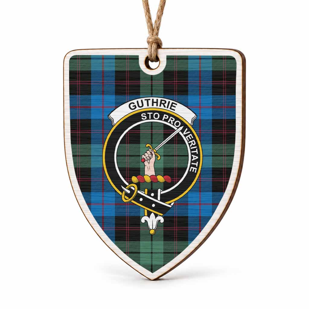 Guthrie Tartan Crest Shield Wood Ornament , Scottish Heritage Family Keepsake Gift