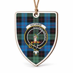 Guthrie Tartan Crest Shield Wood Ornament , Scottish Heritage Family Keepsake Gift
