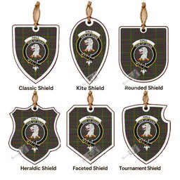 Hall Tartan Crest Shield Wood Ornament , Scottish Heritage Family Keepsake Gift