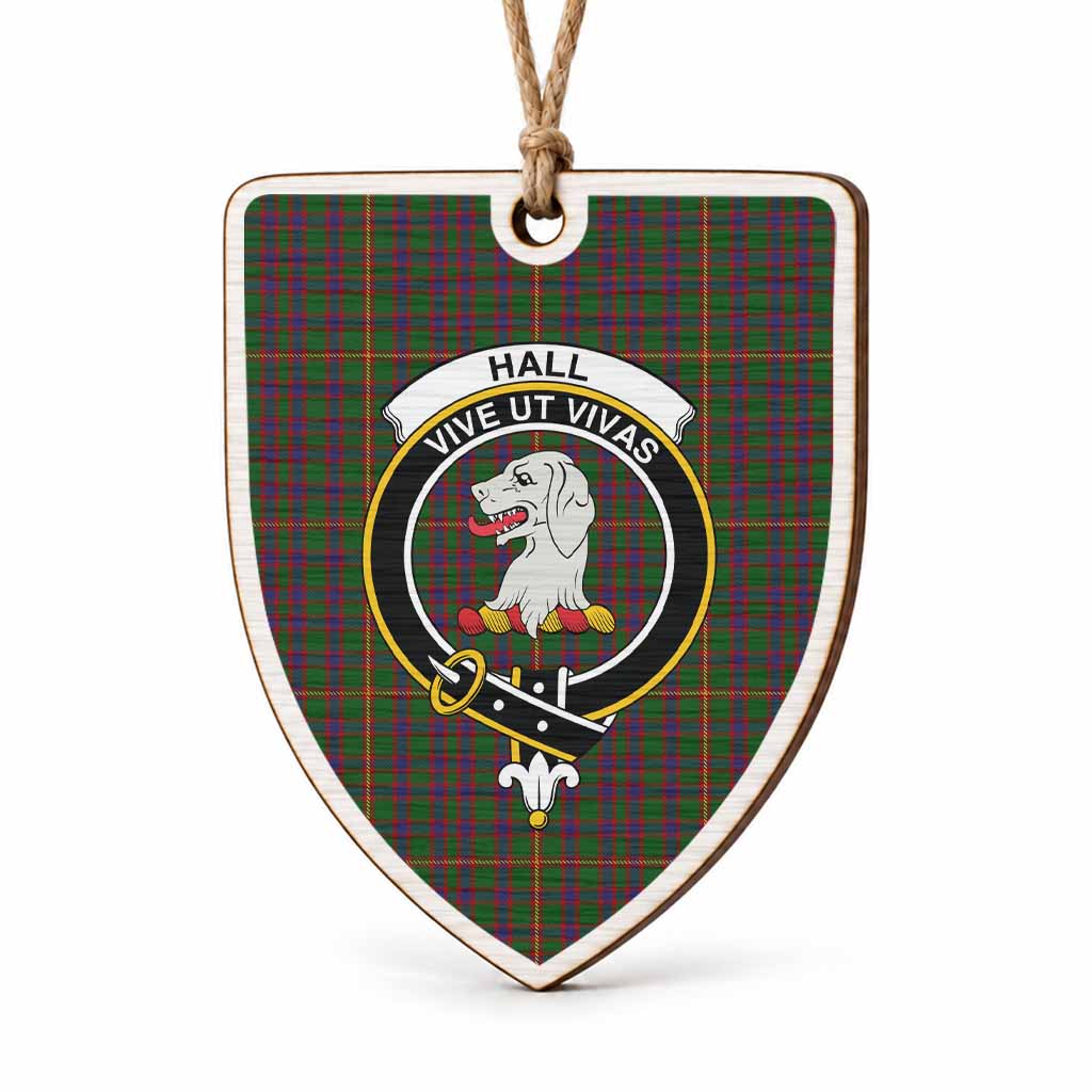 Hall Tartan Crest Shield Wood Ornament , Scottish Heritage Family Keepsake Gift