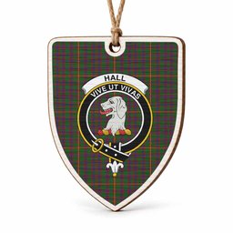 Hall Tartan Crest Shield Wood Ornament , Scottish Heritage Family Keepsake Gift