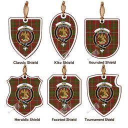 Hay Tartan Crest Shield Wood Ornament , Scottish Heritage Family Keepsake Gift