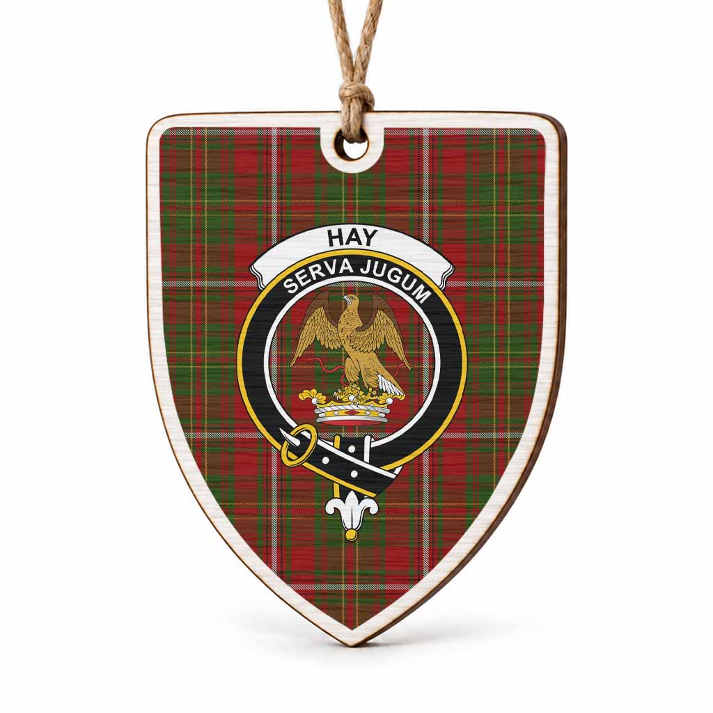 Hay Tartan Crest Shield Wood Ornament , Scottish Heritage Family Keepsake Gift