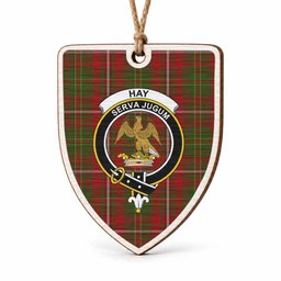 Hay Tartan Crest Shield Wood Ornament , Scottish Heritage Family Keepsake Gift