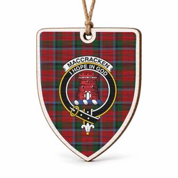 MacCracken (McCracken) Tartan Crest Shield Wood Ornament , Scottish Heritage Family Keepsake Gift