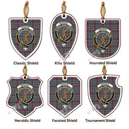 Spence (Spens) Tartan Crest Shield Wood Ornament , Scottish Heritage Family Keepsake Gift