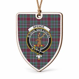 Spence (Spens) Tartan Crest Shield Wood Ornament , Scottish Heritage Family Keepsake Gift