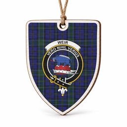 Weir Tartan Crest Shield Wood Ornament , Scottish Heritage Family Keepsake Gift