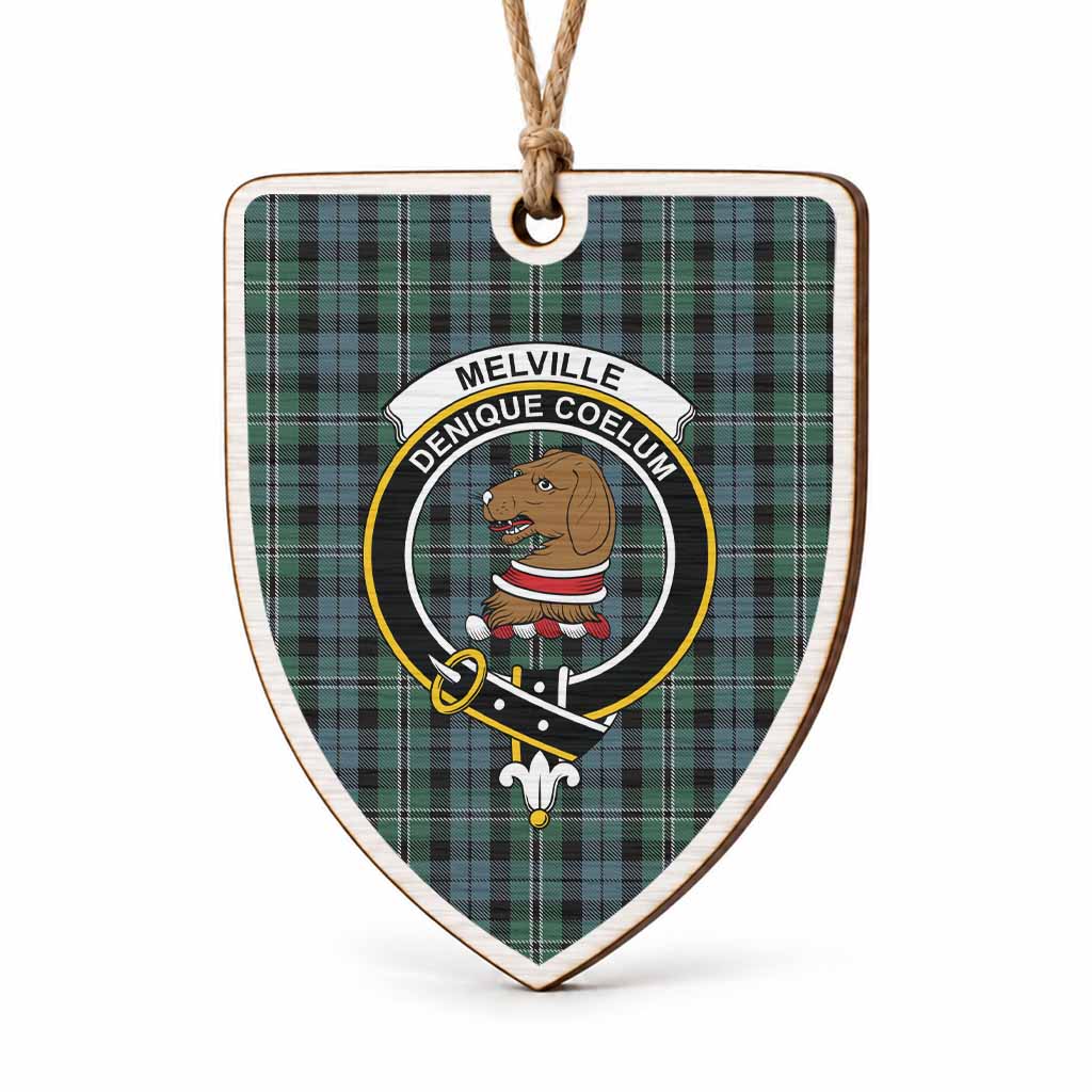Melville Tartan Crest Shield Wood Ornament , Scottish Heritage Family Keepsake Gift