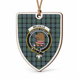 Melville Tartan Crest Shield Wood Ornament , Scottish Heritage Family Keepsake Gift