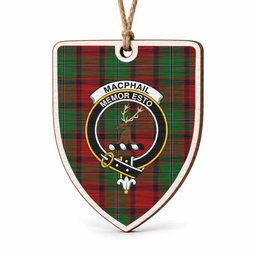 MacPhail (McPhail) Tartan Crest Shield Wood Ornament , Scottish Heritage Family Keepsake Gift