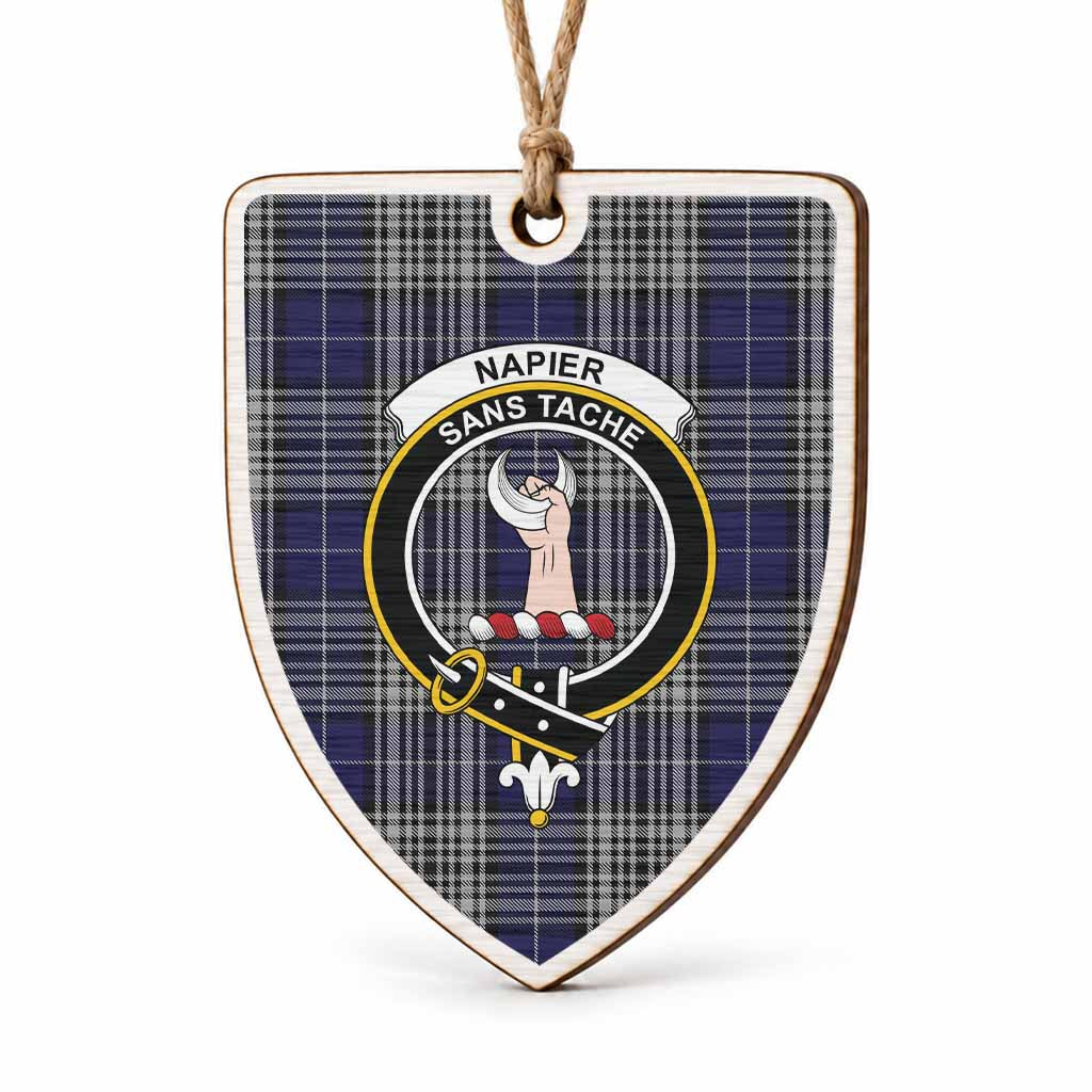 Napier Tartan Crest Shield Wood Ornament , Scottish Heritage Family Keepsake Gift