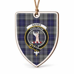 Napier Tartan Crest Shield Wood Ornament , Scottish Heritage Family Keepsake Gift