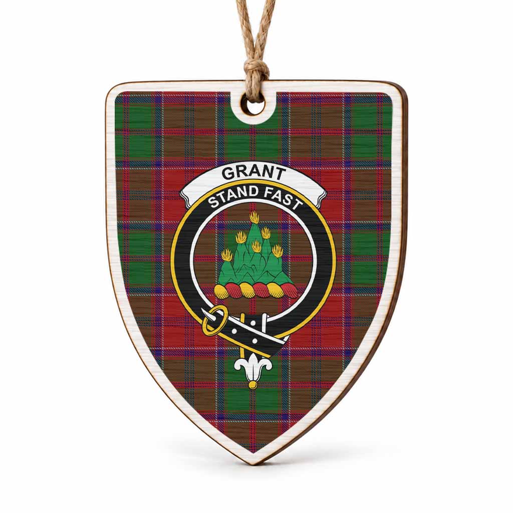Grant Tartan Crest Shield Wood Ornament , Scottish Heritage Family Keepsake Gift