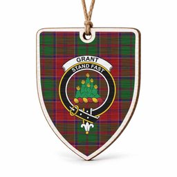 Grant Tartan Crest Shield Wood Ornament , Scottish Heritage Family Keepsake Gift