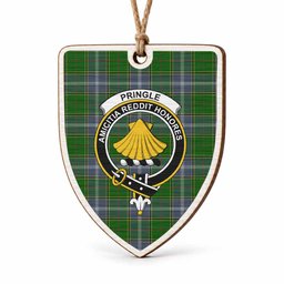 Pringle Tartan Crest Shield Wood Ornament , Scottish Heritage Family Keepsake Gift