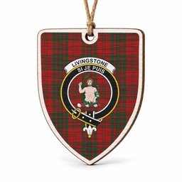 Livingstone (Livingston) Tartan Crest Shield Wood Ornament , Scottish Heritage Family Keepsake Gift