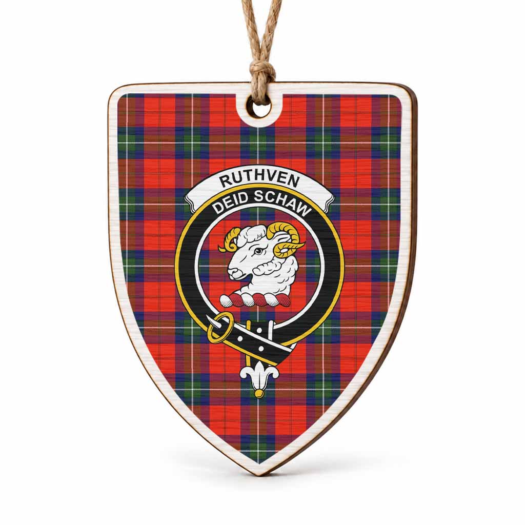 Ruthven Tartan Crest Shield Wood Ornament , Scottish Heritage Family Keepsake Gift
