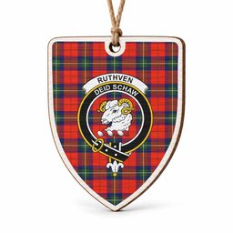 Ruthven Tartan Crest Shield Wood Ornament , Scottish Heritage Family Keepsake Gift