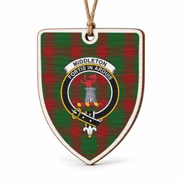 Middleton Tartan Crest Shield Wood Ornament , Scottish Heritage Family Keepsake Gift