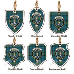 Kirkpatrick Tartan Crest Shield Wood Ornament , Scottish Heritage Family Keepsake Gift