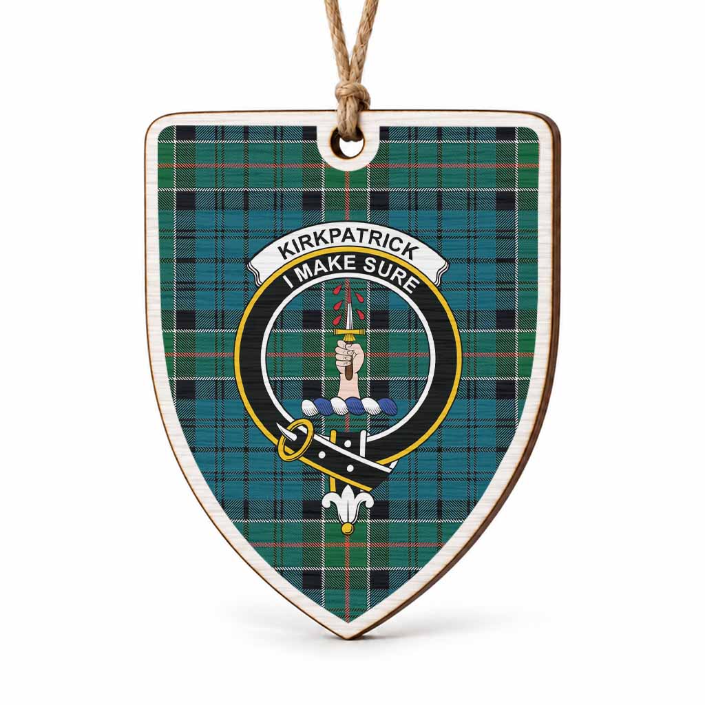 Kirkpatrick Tartan Crest Shield Wood Ornament , Scottish Heritage Family Keepsake Gift