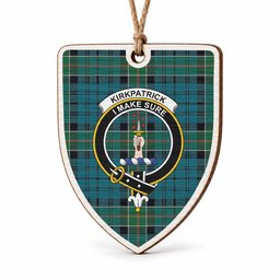 Kirkpatrick Tartan Crest Shield Wood Ornament , Scottish Heritage Family Keepsake Gift