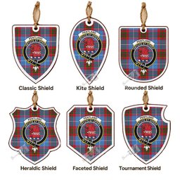 Pentland Tartan Crest Shield Wood Ornament , Scottish Heritage Family Keepsake Gift