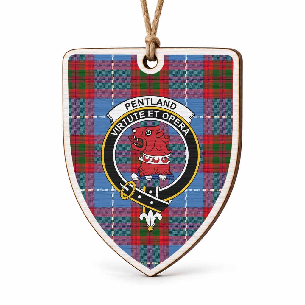 Pentland Tartan Crest Shield Wood Ornament , Scottish Heritage Family Keepsake Gift