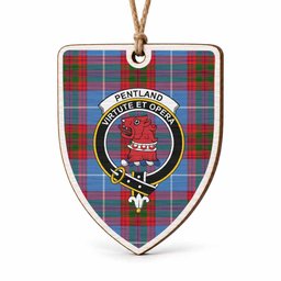 Pentland Tartan Crest Shield Wood Ornament , Scottish Heritage Family Keepsake Gift
