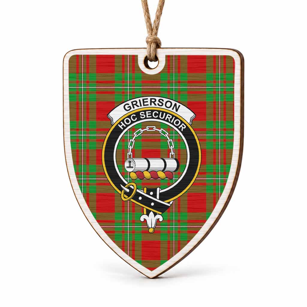 Grierson Tartan Crest Shield Wood Ornament , Scottish Heritage Family Keepsake Gift