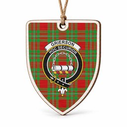 Grierson Tartan Crest Shield Wood Ornament , Scottish Heritage Family Keepsake Gift